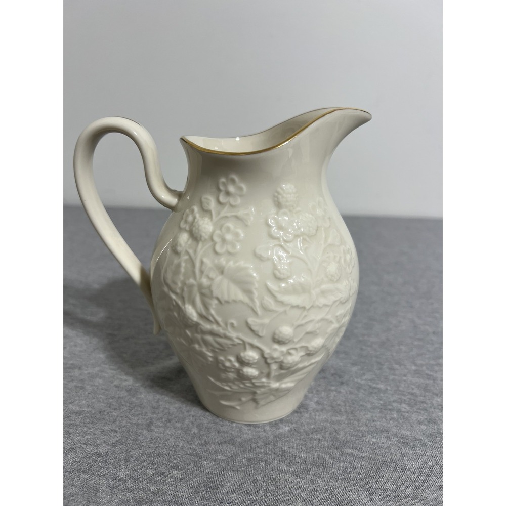 Vintage Lenox Cream Pitcher White Embossed Floral Gold Trim Made USA Porcelain